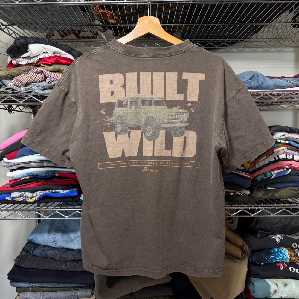 American Eagle T-Shirt Mens S Brown Ford Bronco Built Wild Boxy Fit Graphic Tee